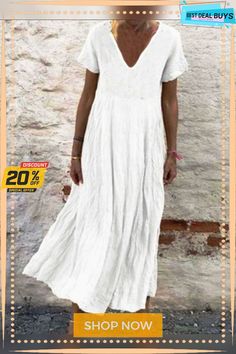 Women's Plus Size A-line Dress Midi Dress - Short Sleeves Summer V Neck Casual White Black Yellow Orange Green White Dresses Linen Casual White A-line Maxi Dress, White Non-stretch Maxi Dress With V-neck, Casual A-line Plain Dress, Solid Color A-line Beach Dress, Casual Summer Dress With Wide Hem, White Shift Dress Solid Color, Spring A-line V-neck Dress, Casual Non-stretch A-line Maxi Dress, Non-stretch White A-line Maxi Dress