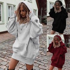 Trendy Fashion Winter Women Casual Loose Hoodie Sweatshirt Dress Hooded Pullover Coat Jumper, Women's Top Hooded Sweater Dress, Hoodies Pullover, Woman Clothes, Oversize Women, Sweatshirt Women, Winter Hoodies, Winter Sweatshirt, Pull Sweat, Fleece Sweater