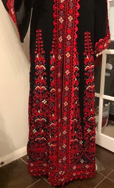 2 Piece Black Dress/ Abaya/ Kaftan/ Thobe and matching belt | Etsy Traditional Red Embroidered Maxi Dress, Traditional Embroidered Red Maxi Dress, Red Embroidered Floor-length Maxi Dress, Festive Embroidered Red Maxi Dress, Red Embroidered Maxi Dress, Red Folk Style Maxi Dress, Festive Long Maxi Dress With Floral Embroidery, Traditional Red Embroidered Abaya, Traditional Embroidered Red Abaya