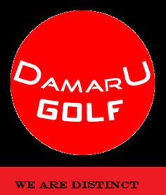 a red and black poster with the words damaru golf we are distinct to each other