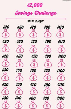 a pink and black poster with the words savings challenge written in white letters on it