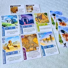 several cards with pictures of different places on them