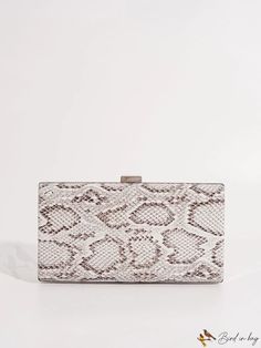 BirdinBag - Chic Snakeskin Print Clutch Bag - Metal Chain Accent Elegant Rectangular Wallet As Fashion Accessory, Trendy Rectangular Formal Wallets, Elegant Rectangular Fashion Wallet, Chic Rectangular Wallets, Beige Evening Wallet Rectangular, Beige Rectangular Evening Wallet, Snakeskin Print, Square Bag, Metal Chain