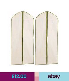 two white garment bags sitting next to each other on top of a blue and pink background