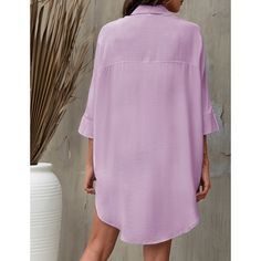 Light Purple Button Lapel 3/4 Sleeve Shirt Women Tops, Shirt Women, Light Purple, Shirt Sleeves, Sleeve Shirt, Blouses, Purple