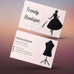 a business card with a silhouette of a woman in a dress on it and the words trendy boutique