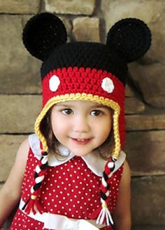 This pattern includes instructions for making this Mickey Mouse hat in EIGHT different sizes! 0-3 month, 3-6 month, 6-12 month, 1-3 year, 3-6 year, 6-12 year, teen/adult small, and adult large. It is a written crochet pattern that involves sc (single crochet) and hdc (half double crochet) stitches, as well as slip stitches to join rounds.