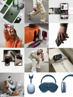 the collage shows many different things that are being displayed in this image, including headphones and cell phones