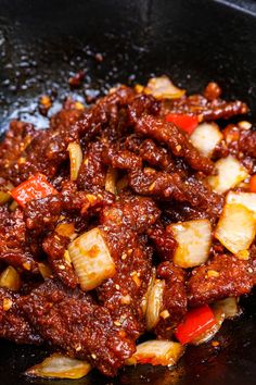 the food is prepared and ready to be cooked in the skillet on the stove