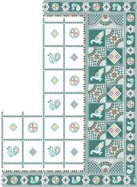 two pieces of green and white quilting with different designs on the sides, one is in