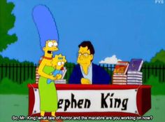 the simpsons is talking to each other in front of a sign that says stephen king