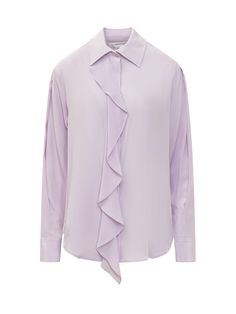 Long-sleeved silk blouse. Long sleeves with slight volume at the cuff. Pointed collar. Closure with buttons. Cuffs with buttons. Asymmetrical single drape on the front.Composition: 100% Silk Asymmetrical Blouse, Oxford Blue, Zegna Shoes, Bow Blouse, Shirt Skirt, Yoga Wear, Shop Blouses, Victoria Beckham, Silk Blouse