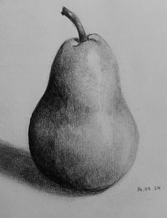 a pencil drawing of a pear on a white paper