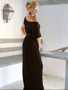 Black Maxi Dress / Black Dress / Maxi Dress / Evening Dress / Party Dress / Plus Size Dress / Loose Dress / Asymmetric Dress / #35003 This elegant, sophisticated, loose and comfortable maxi dress, looks as stunning with a pair of heels as it does with flats. You can wear it for a special occasion or it can be your everyday comfortable dress. SEE COLOR CHART HERE : https://www.etsy.com/listing/235259897/viscose-color-chart?ref=shop_home_active_4 - Handmade item - Materials : viscose * Please Note Solid Color Draped Party Dress, Solid Draped Midi Dress For Party, Draped Midi Dress For Party, Solid Color Draped Midi Dress For Parties, Solid Draped Dress For Night Out, Summer Evening One Shoulder Maxi Dress, Draped Night Out Dress, Asymmetrical Maxi Dress For Summer Dinner, Summer Asymmetrical Maxi Dress For Dinner