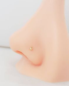 a fake nose with a gold nose ring on it's tip, sitting next to a white wall