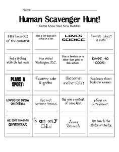 the human scavenger hunt is shown in black and white, with words on it