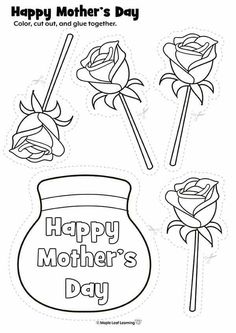 mother's day coloring pages with roses and vases on the side, for kids to color