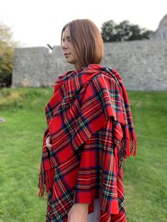 "Irish Pure Lambswool Cape, Ruana, Wrap , Shawl - 100% Pure New Wool -Royal Stewart Tartan/Plaid Check -Supersoft -HANDMADE IN IRELAND Our luxury capes are elegantly stylish and wrap you in warmth. They can be worn in all seasons and can cover a multitude of sins! They are both practical and hard wearing and their versatility means they look fantastic in the town or country and work for both special occasions or for every day wear. - Extremely versatile wrap, - Can be worn so many ways - Can be Ruana Wrap, Royal Stewart Tartan, Stewart Tartan, Wrap Shawl, Blue Check, Tartan Plaid, Shawls And Wraps, Plaid Scarf, Hat Fashion