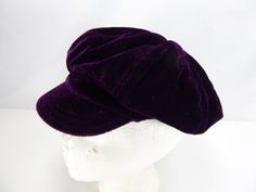 Beautiful vintage purple velvet / velour hat. Great for prop or display! I do not know what size it is. It is flex adjustable and have measurements in pictures.  Ships in a box. Violet Vintage, Flat Hat, Purple Hat, Purple Fits, Flat Hats, Purple Hats, Costume Hats, Vintage Purple, Purple Velvet