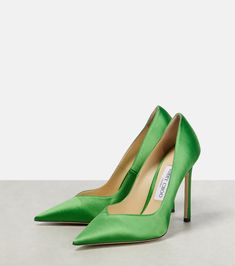 Find JIMMY CHOO Casse 110 Satin Pumps on Editorialist. Lining: leather. Upper: fabric. Sole: leather insole and sole. Toe shape: pointed toe. Comes with a box. Designer color name: Apple Green. Made in Italy. Comes with dust bag. Green Pointed Toe Heels With Leather Sole, Green Leather Heels With Pointed Toe, Green Leather Pointed Toe Heels, Green Pointed Toe Luxury Heels, Luxury Green Pointed Toe Heels, Green Leather Court Shoes With Pointed Toe, Green Heels With Removable Insole And Pointed Toe, Green Pointed Toe Heels With Removable Insole, Fitted Green Court Shoes With Pointed Toe