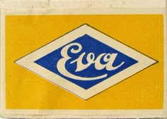 an old blue and yellow sticker with the word eoga on it's side