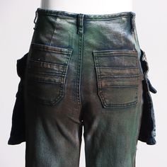 Crafted from dyed denim, these work jeans feature a high waist, multiple pockets, wide legs and all-over pockets.Size Chart（CM）: Green Wide Leg Jeans With Belt Loops, Baggy Green Denim Cargo Jeans, Green Denim Cargo Jeans, Green Denim Cargo Jeans For Fall, Green Straight Leg Cargo Jeans, Green Straight Leg Denim Cargo Jeans, Green Denim Cargo Jeans With Pockets, Green Utility Denim Pants, Green Utility Denim Jeans