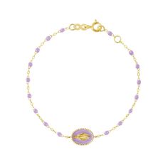 Madone resin charm Classic Gigi Lilac bracelet, Yellow Gold, 6.7" Luxury Beaded Bracelet With Oyster Clasp As Gift, Luxury Yellow Gold Rosary Bracelet Gift, Bracelet Rose Gold, Resin Charms, Ancient Symbols, Sophisticated Design, Just Girly Things, Girly Things, Or Rose