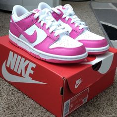 Hot Pink And White Nike Dunks Never Worn Size 3 Shoes Nike Dunks, Pink And White Nike, Cute Nikes, Nike Pink, White Nike, Shoes Nike, Nike Dunks, White Nikes, Pink And White