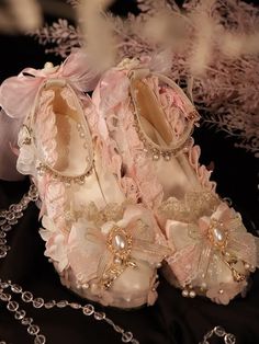 Flowers Blooming Floral Design Artificial Pearl Decorated Bow Accents Hime Lolita High Heels Cute Fairycore Shoes, Royal High Shoes In Real Life, Princess Ball Shoes, Royal High New Set, Princess Heels, Flowers Blooming