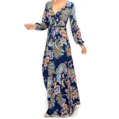 A Classic Bell Long Sleeve Maxi Dress. Quality Comfortable, Lightweight Fabric With Well Constructed Seams And Stitching. Matching Belt Included. Color: Multi Material: 95% Polyester/5% Spandex Size: Small | Bust: 32'' | Waist: 26'' | Length: 55'' Size: Medium| Bust: 34'' | Waist: 30'' | Length: 56'' Size: Large | Bust: 36'' | Waist: 32'' | Length: 58'' Size: Xlarge | Bust: 40'' - 42'' | Waist: 40'' | Length: 58'' Wrap Maxi Dress, Sleeve Maxi Dress, Long Sleeve Maxi, Maxi Wrap Dress, Large Bust, Small Bust, Long Sleeve Maxi Dress, Lightweight Fabric, Dresser