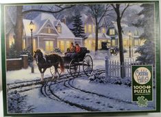 a puzzle box with a horse drawn carriage in the snow