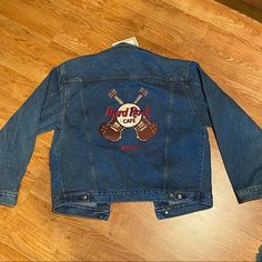 Miami Hard Rock Cafe Jean Jacket Brand New With Tags. Circle Behind Logo Is Slightly Peeled. Please Check Photos. Rock Jeans, Vintage Miami, Dark Denim Jacket, Embellished Denim Jacket, Coats Vintage, Vintage Jean Jacket, Distressed Jean Jacket, Embroidered Denim Jacket, Retro Jacket