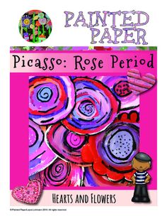 a book cover with the title painted paper picasa rose period hearts and flowers on it