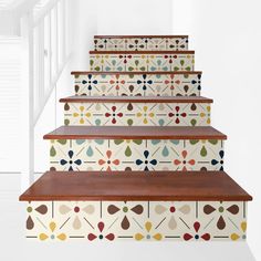 Kate McEnroe New York Retro Floral Mid Century Modern Peel and Stick 6Pcs Stair Riser Decals Painted Stair Risers, Granny Flat Ideas, Stairs Decoration, Stair Riser Decals, Fixer Upper House, Upper House, Stair Stickers, Stair Riser, Scandinavian Home Decor