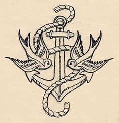 an anchor with two birds on it and a snake wrapped around the rope, as well as