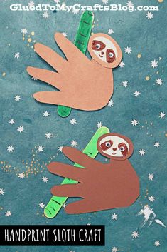 handprint sloth craft for kids to make with paper and glue on the bottom