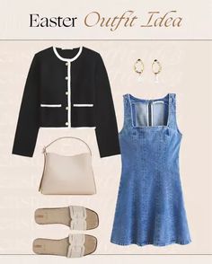 Cute and easy Easter outfit idea! Style this cute denim dress, classic cardigan and slide sandals. Tap to shop and bring this fashion inspo to life! Pearl Pendant Earrings, Trendy Sandals, Denim Chic, Cozy Cardigan, Outfit Idea, Fashion Essentials