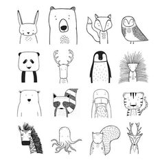 an image of animals drawn in black and white