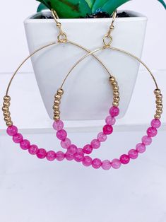 Earrings Jewelie Hoop Earring Pink Homemade Hoop Earrings, Diy Hoop Earrings, Buttons Earrings, Diy Leather Earrings, Wire Hoop Earrings, Handmade Hoop Earrings, Beaded Earring, Beaded Jewellery, Hair Accessories Gift