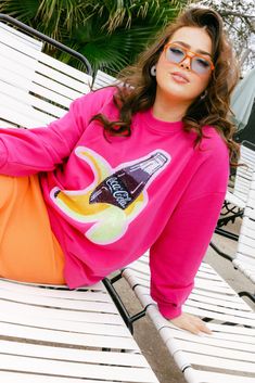 Hot Pink Banana Coca-Cola® Bottle Sweatshirt Hot Pink Sweatshirt, Queen Summer, Sparkle Outfit, Pink Banana, Cola Bottle, Rodeo Queen, Classic Sweatshirt, Fall Kids, Dancing Queen