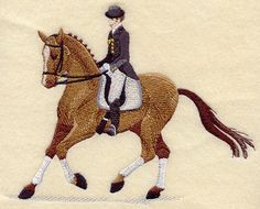 a man riding on the back of a brown horse