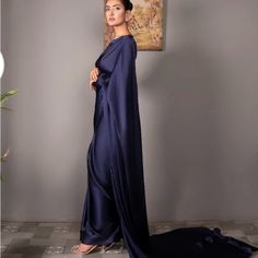 As Shown In Picture. Prestiched Sari And Blouse And Petticoat Not Sana Safinaz Agha Noor Asim Jofa Thread And Motifs Maria B, Khadi, Faiza Saqlain Not Salwar Kamee Fitted Evening Blouse With Cape Sleeves, Elegant Blue V-neck Blouse Piece, Elegant Long Sleeve Blue Blouse, Faiza Saqlain, Agha Noor, Asim Jofa, Sana Safinaz, Maria B, Indian Designer