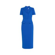 Elegant Short Sleeve Dresses With Pockets, Structured Blazer Dress For Work With Boning, Classic Office Dresses With Pockets, Tailored Semi-formal Dress With Structured Boning, Classic Semi-formal Dresses With Hidden Button Closure, Fitted Workwear Dresses With Structured Boning, Classic Lapel Collar Dress For Workwear, Tailored Notch Lapel Dress For Office, Elegant Workwear Midi Dress With Lapel Collar