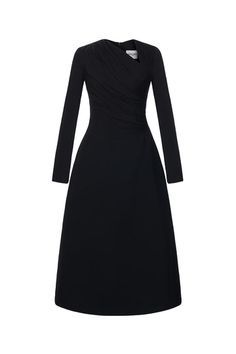 Lopsided A-line Long Sleeved Crinkle Crepe Midi Dress | MEAN BLVD Designer Collection, Elegant Dresses, Latest Fashion Trends, Midi Dress, Wardrobe, Black And White, White, Fashion Trends, Dresses