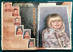 an open book with pictures of children on it and the title portrait art written in large letters