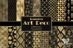 art deco digital papers with gold and black designs