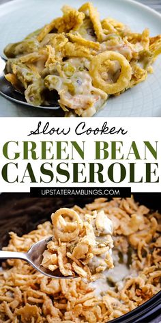 Slow Cooker Green Bean Casserole Crock Pot Green Bean Casserole, Slow Cooker Green Bean Casserole, Crockpot Thanksgiving, Casserole Slow Cooker, Thanksgiving Green Beans, Slow Cooker Green Beans, Green Bean Casserole Easy