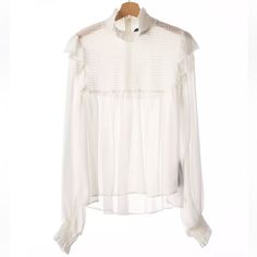 This Is Ultimate Modern “New Romantic” Blouse Designed In Paris By The Kooples! The Kooples White Smock Detail Blouse Has Ruffled Shoulders & Collar, Flounced Long Sleeves, Long Elasticated Weaving Cuffs, And Zipped At The Back The Collar. Brand New, Never Been Worn And New With Tags! In Perfection Condition. No Stains Or Snags. Description: Brand: The Kooples Color: White Size: 2 (Us M) Please Review All Photos For Full Description And Condition Of This Item. Thank You! Chic Smock Long Sleeve Blouse, Chic Long Sleeve Smock Blouse, Chic Long Sleeve Smocked Blouse, White Blouse With Smocked Cuffs For Brunch, Chic Smock Blouse For Daywear, White Smock Long Sleeve Blouse, White Long Sleeve Smock Blouse, White Smock Blouse Feminine Style, White Smocked Long Sleeve Blouse