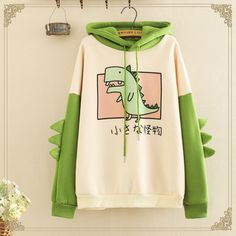 Cute Dinosaur Cartoon Brushed Hoodie Kawaii Hoodies, Winter Fashion Jackets, Easy Fashion, Party Kleidung, Cute Dinosaur