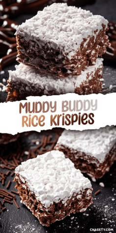 muddy bunny rice krispies are stacked on top of each other